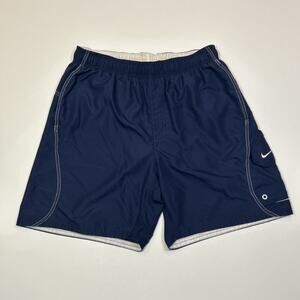 Nike Swim Trunks Men’s Medium Navy Spell Out Embroidered Mesh Liner Cargo Pocket